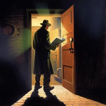 Intriguing illustration of a shadowy figure leaving a note at a detective agency - Image 4