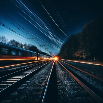 Long exposure photo of train light trails at night - Image 3