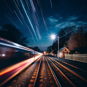 Train Light Trails at Night