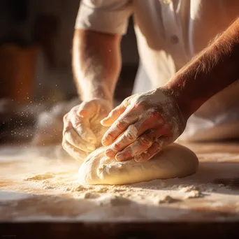 Close-up of hands kneading dough on flour-dusted surface - Image 2