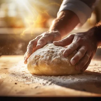 Close-up of hands kneading dough on flour-dusted surface - Image 3