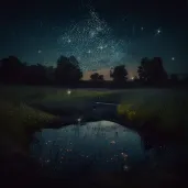 Image of a starry night field with magical fireflies glow - Image 3