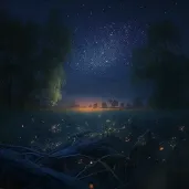 Image of a starry night field with magical fireflies glow - Image 4