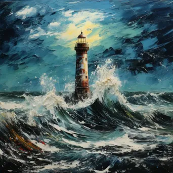 An isolated lighthouse amidst a stormy sea, created through fluid acrylic pour art - Image 4