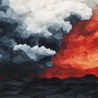 Dramatic low poly stormy clouds with dark and light polygon contrasts - Image 1