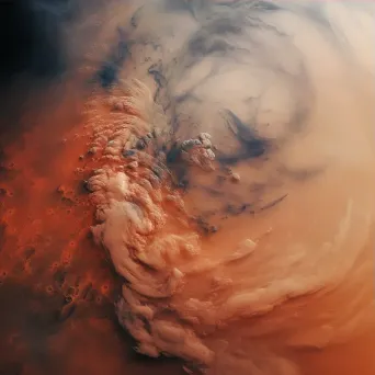 Red planet with swirling storms and dusty terrain resembling Mars - Image 3