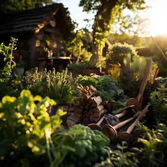 Traditional herb garden filled with medicinal plants during golden hour - Image 3