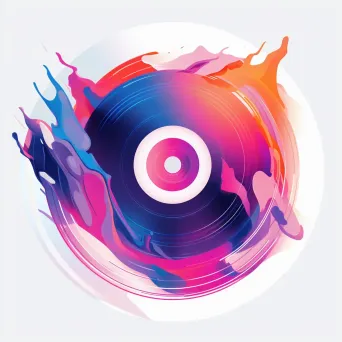 Artistic and abstract record label logo with a stylized vinyl record icon in purple and pink - Image 4