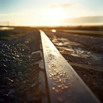 Close-up of railway tracks at sunset - Image 1