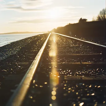 Close-Up of Railway Tracks at Sunset