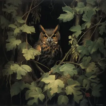 Image of an owl with an intense gaze in the dark - Image 1