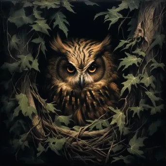 Image of an owl with an intense gaze in the dark - Image 2