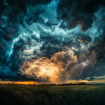 Dramatic stormy sky with lightning over a rural landscape. - Image 2