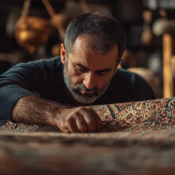 Artisan Inspecting Finished Carpet