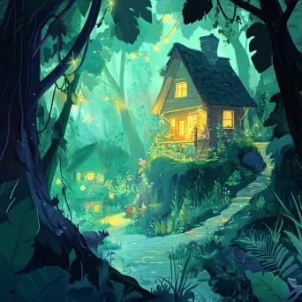 Cartoon-style mysterious cabin in a fantasy forest - Image 3