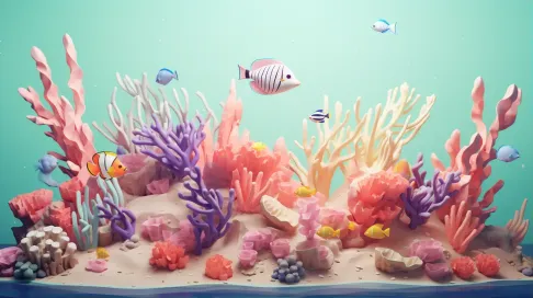 Vibrant low poly coral reef scene with polygonal sea creatures - Image 1