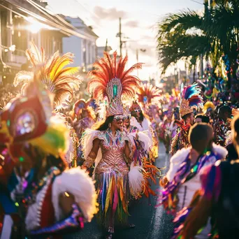 Colorful dancers and crowds celebrating during a Mardi Gras parade. - Image 4