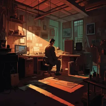 Intriguing illustration of a spy infiltrating a high-tech villain