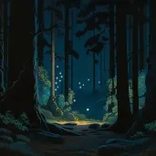 Image of fireflies lighting up a dark forest at night - Image 4