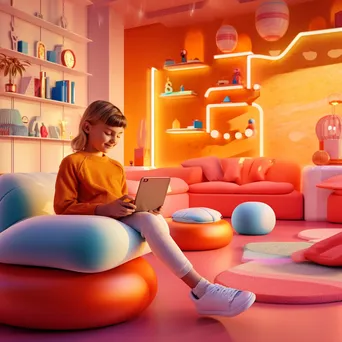 Child engaging with smart devices in a playroom - Image 1