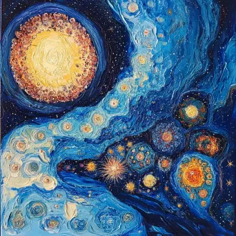 Artistic portrayal of cell division using starry night sky hues - Image 2