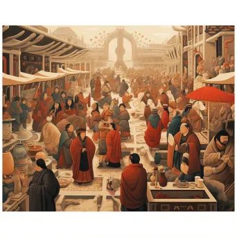 Marco Polo witnessing the wonders of the Silk Road with bustling markets - Image 1