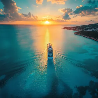 Cruise ship sailing at sunset with golden clouds. - Image 3