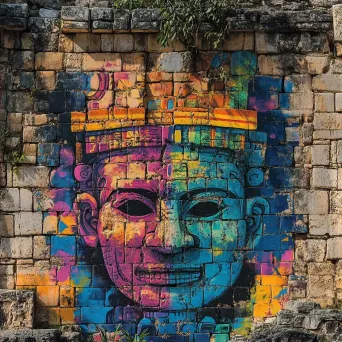 Ancient Mayan ruins of Chichen Itza reimagined in vibrant graffiti art style - Image 2