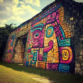 Ancient Mayan ruins of Chichen Itza reimagined in vibrant graffiti art style - Image 4