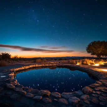 Mineral pool illuminated during twilight with stars above. - Image 1