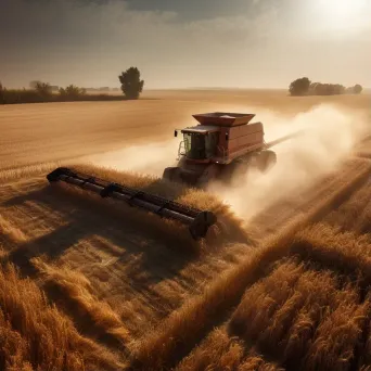 Harvester working in ripe grain fields under late summer sun - Image 1