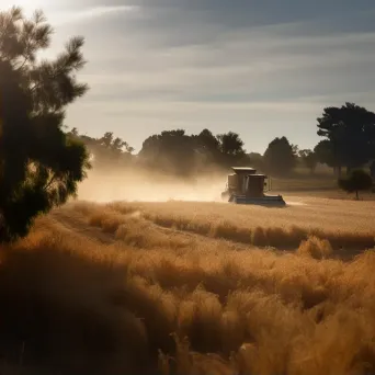 Harvester working in ripe grain fields under late summer sun - Image 2