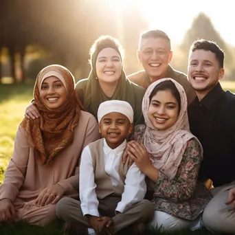 A loving multicultural family posing in a sunny park - Image 2