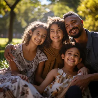 A loving multicultural family posing in a sunny park - Image 4