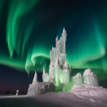 Magical ice castle under the aurora borealis - Image 1