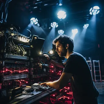 Stage hand preparing lighting with technical equipment before a show. - Image 1