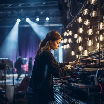 Stage hand preparing lighting with technical equipment before a show. - Image 2