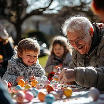 Neighbors participating in an Easter egg decorating event - Image 1