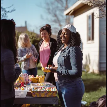 Neighbors participating in an Easter egg decorating event - Image 3