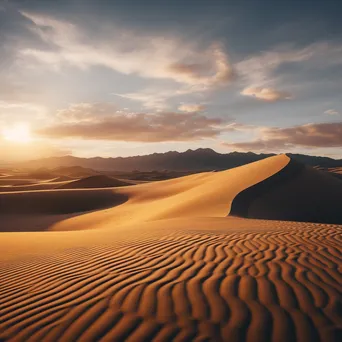 Panoramic view of golden sand dunes during sunset - Image 2