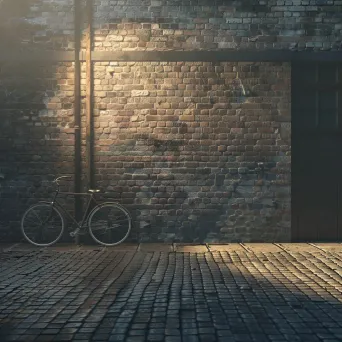 Bicycle against brick wall in minimalist street scene - Image 1