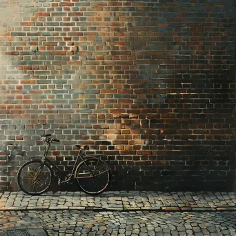 Bicycle against brick wall in minimalist street scene - Image 4