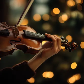 Violinist playing softly under ambient lighting during a performance. - Image 4