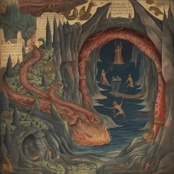 Mythical underworld with glowing lava river - Image 1