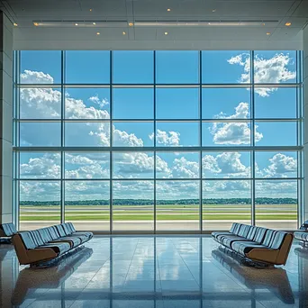 Empty airport lounge with large windows and runway views - Image 1