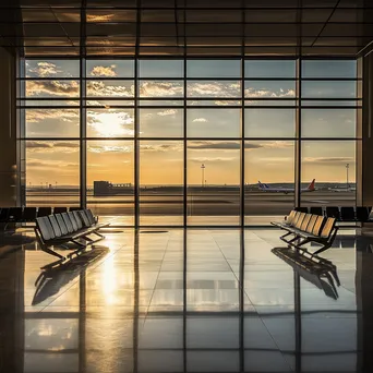 Empty airport lounge with large windows and runway views - Image 2