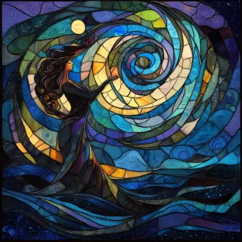 Stained glass artwork of the enchanting Dreamweaver weaving dreams into twilight colors - Image 4