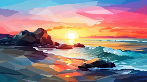 Vibrant low poly beach at sunrise - Image 3