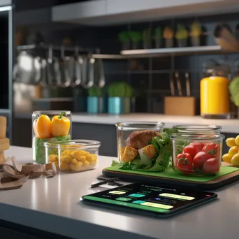 View of a meal prep station with fresh ingredients in a modern kitchen. - Image 4