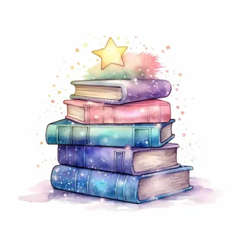 Pastel Bookstore Logo with stack of pastel books and sparkles - Image 3